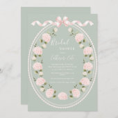 Pink Floral Hydrangea Sage Green Elegant Bridal  Einladung (Vorne/Hinten)