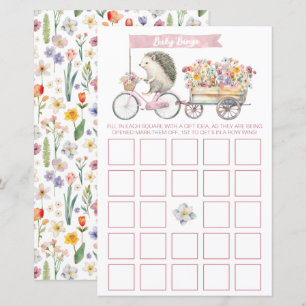 Pink Floral Igel Kinderdusche Bingo Spielkarte