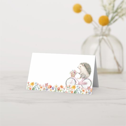 Pink Floral Igel Kinderdusche Platzkarte (Vorderseite)