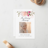 Pink floral in Love Memory Beerdigung Gebet Karte (Vorderseite/Rückseite Beispiel)