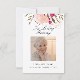 Pink floral in Love Memory Beerdigung Gebet Karte