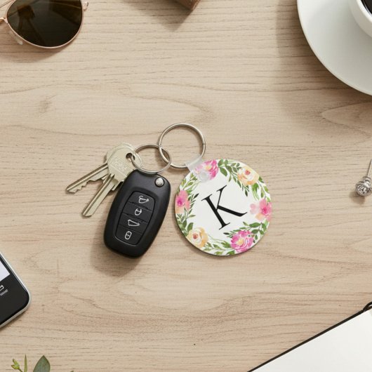 Pink Floral Initial Schlüsselanhänger