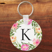 Pink Floral Initial Schlüsselanhänger (Vorderseite)