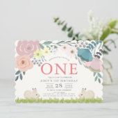 Pink Floral Irgendein sonniges Mädchen 1. Geburtst Einladung (Stehend Vorderseite)