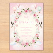 Pink Floral "It's a Girl" Baby Shower Invite  Acryleinladungen (Vorderseite)