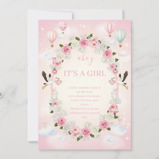 Pink Floral "It's a Girl" Baby Shower Invite  Einladung (Vorderseite)