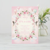 Pink Floral "It's a Girl" Baby Shower Invite  Einladung (Stehend Vorderseite)