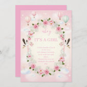 Pink Floral "It's a Girl" Baby Shower Invite  Einladung (Vorne/Hinten)
