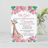 Pink Floral Jungle Animal Giraffe Girl Babydusche Einladung (Stehend Vorderseite)