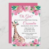 Pink Floral Jungle Animal Giraffe Girl Babydusche Einladung (Vorne/Hinten)