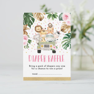 Pink Floral Jungle Safari Baby Girl Diaper Raffel Begleitkarte