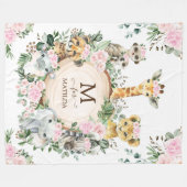 Pink Floral Jungle Safari Wilde Tiere Baby Girl Fleecedecke (Vorderseite (Horizontal))