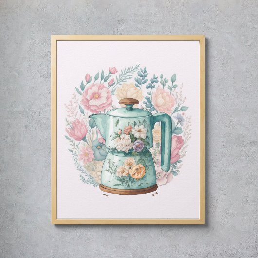 Pink Floral Kaffee Wasserkocher Küche Poster