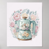 Pink Floral Kaffee Wasserkocher Küche Poster (Vorne)