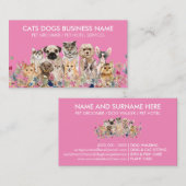 Pink Floral Katzen Hunde Pet Groomer Visitenkarte (Vorne/Hinten)
