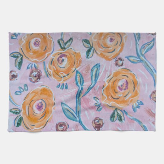 Pink Floral Kitchen Towel Geschirrtuch (Horizontal)