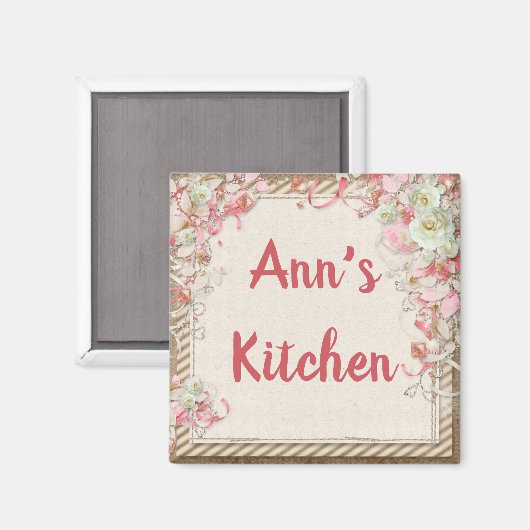 Pink Floral Kitchmagnet Magnet (Vorderseite/Rückseite)