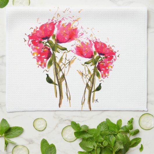 Pink Floral Kitchtuch Geschirrtuch (Gefaltet)