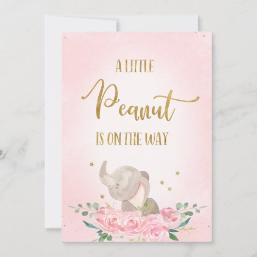 Pink Floral Kleine Erdnuss Elephant Babydusche Einladung (Rückseite)