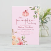Pink Floral Kleine Pumpkin Baby Dusche Einladung (Stehend Vorderseite)