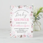 Pink Floral Kleine Snowflake Babydusche Einladung (Stehend Vorderseite)
