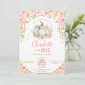 Pink Floral Kleiner Pumpkin1 Erster Geburtstag Einladung (Stehend Vorderseite)