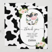 Pink Floral Kuh Print Baby Dusche Danke Karte (Vorne/Hinten)
