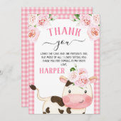 Pink Floral Kuh Thema Geburtstag Danke Karte (Vorne/Hinten)