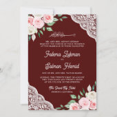 Pink Floral Lace Burgund QR Code Muslim Hochzeit Einladung (Vorderseite)