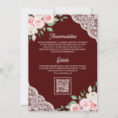 Pink Floral Lace Burgund QR Code Muslim Hochzeit Einladung (Rückseite)
