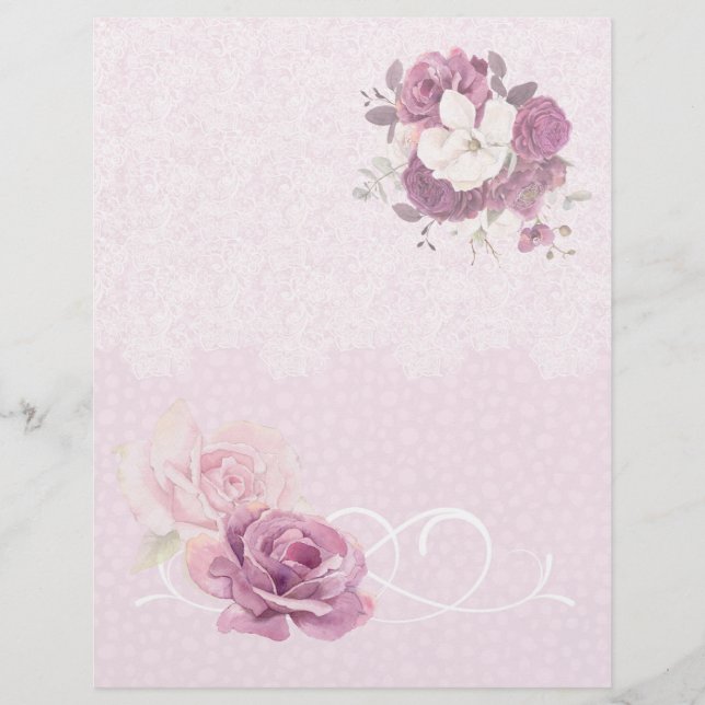 Pink Floral & Lace Wedding Buchpapier (Vorderseite)