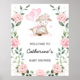 Pink Floral Lamb Oster Girl Babydusche Willkommen Poster