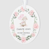 Pink Floral Lamb Wreath Baby Girl 1. Weihnachten Ornament (Vorderseite)