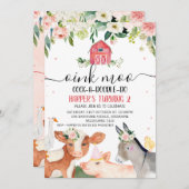 Pink Floral Landtiere 2. Geburtstag Einladung (Vorne/Hinten)