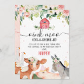 Pink Floral Landtiere Geburtstag Danke Karte (Vorne/Hinten)