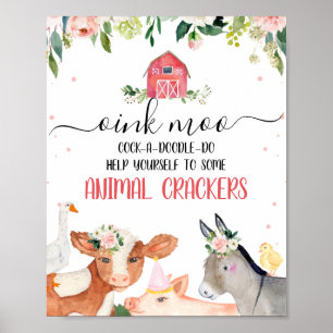 Pink Floral Landtiere Geburtstagsparty Unterschrif Poster