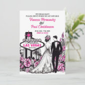 Pink Floral Las Vegas Wedding Einladung (Stehend Vorderseite)