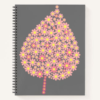 Pink Floral Leaf on Dark Grey Background – Elegant Notizblock