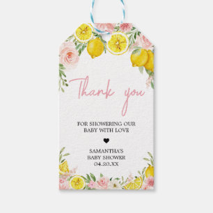 Pink Floral Lemon Baby Dusche Fevor Tags Geschenkanhänger