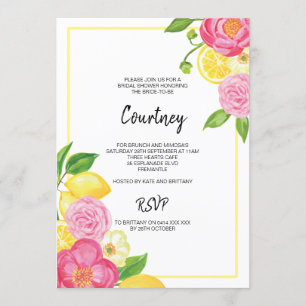 Pink Floral Lemon Brautparty Party Einladung