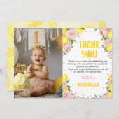 Pink Floral Lemon Geburtstag Foto Danke Karte (Vorne/Hinten)