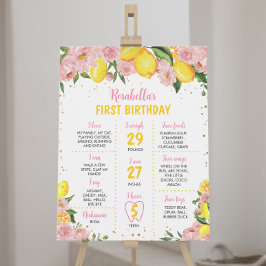 Pink Floral Lemon Girl 1. Geburtstag Milestone Zei Poster