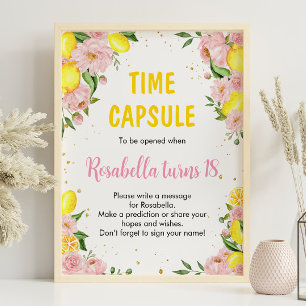Pink Floral Lemon Girl Birthday Time Kapsel Zeiche Poster