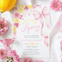 Pink Floral Lemon Kinderdusche Einladung
