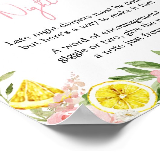 Pink Floral Lemon Spate Night Diapers Poster (Ecke)