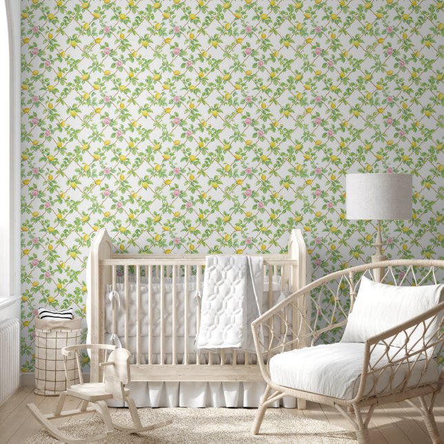 Pink Floral Lemons Citrus Muster Tapete (Kinder)