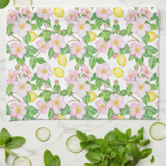Pink Floral Lemons Muster Geschirrtuch (Gefaltet)