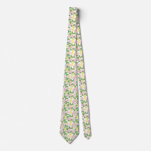 Pink Floral Lemons Muster Krawatte (Vorderseite)