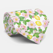 Pink Floral Lemons Muster Krawatte (Gerollt)