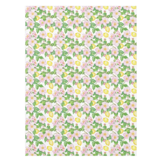 Pink Floral Lemons Muster Tischdecke (Vorderseite)